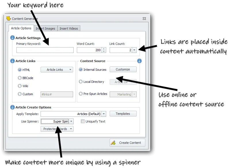 content generator UI
