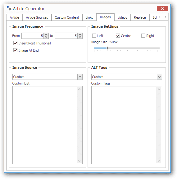 image insert settings