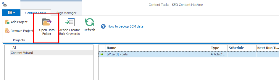 Data folder location
