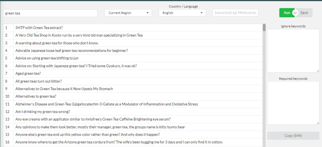 question keywords