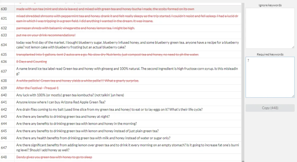 question keywords